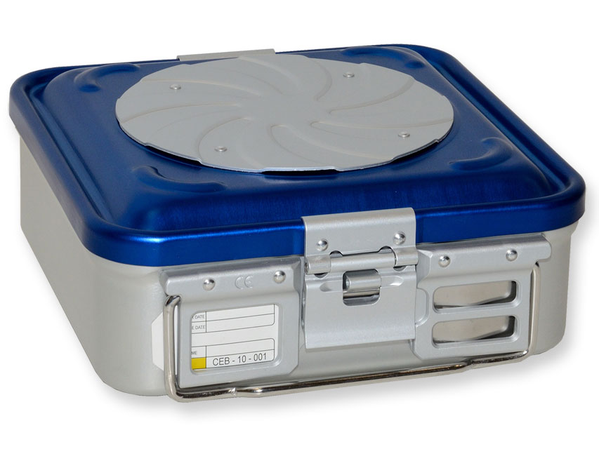 KONTEINERIS AR VĀRSTU-MAZS H 100MM-ZILS -AR PERFORĀCIJU