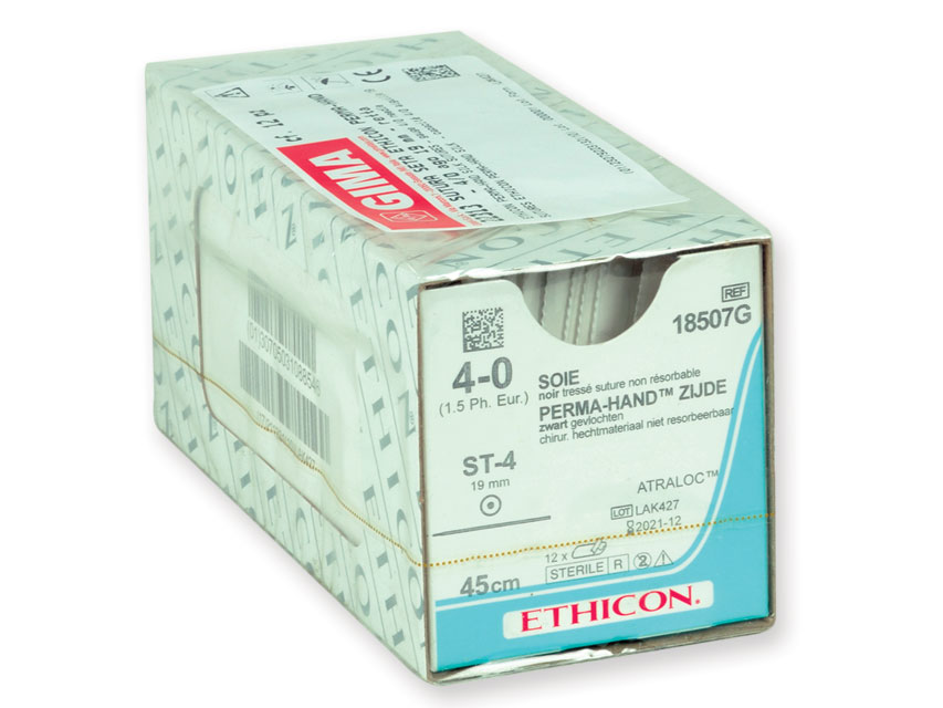 ETHICON PERMA-HAND SILK SUTURES - GAUGE 4/0 NEEDLE 19 MM - BRAIDED - STRAIGHT