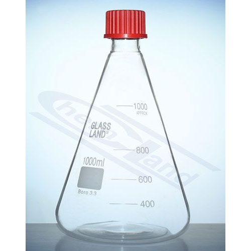 ERLENMEJERA KOLBA, STIKLA, 100 ML. AR PLASTMASAS KORĶI