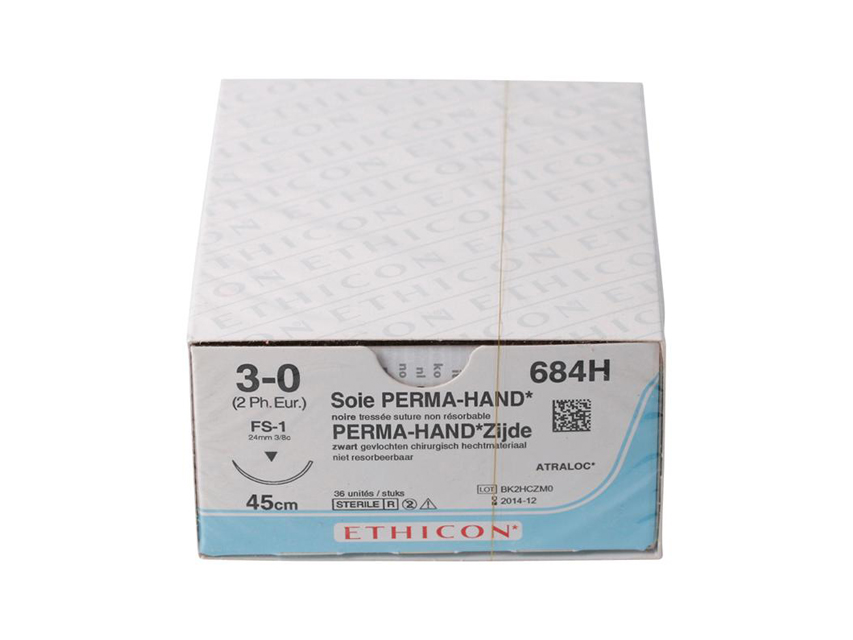 ETHICON PERMA-HAND SILK SUTURES - GAUGE 3/0 NEEDLE 24 MM - BRAIDED