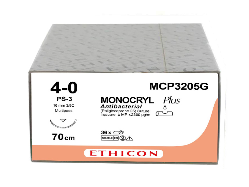 ETHICON MONOCRYL UZSŪCOŠAS ŠUVES — IZMĒRS 4/0, ADATA 16 MM