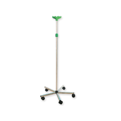I.V.STAND ON 5 WHEELS TROLLEY - STAINLESS STEEL - 4 PLASTIC HOOKS