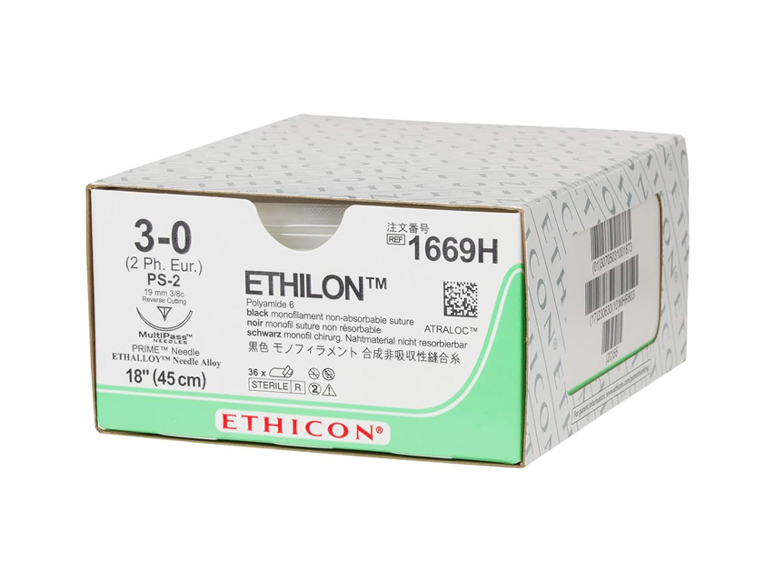 ETHICON ETHILON monofilamenta šuves.Izmērs 3/0, adata 19 mm