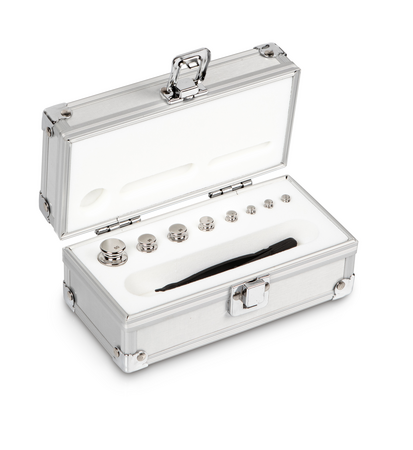 E1, Knob, stainless steel polished, 1 g - 50 g, in aluminium case, 165×120×75 mm, 4045761223141,
