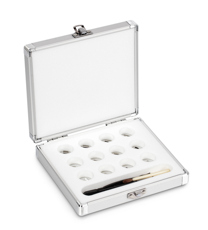 F1, Platelet, stainless steel polished, 1 mg - 500 mg, in aluminium case, 165×158×37 mm, 4045761224407,