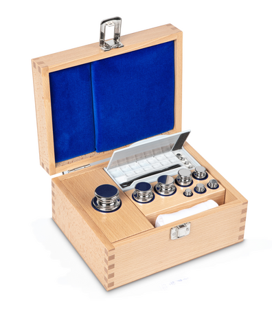E2, Knob, 12, stainless steel polished, 1 g - 500 g, in wooden case, 230×180×110 mm, 4045761003286,