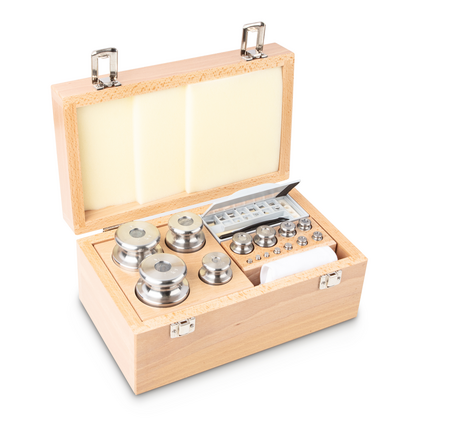 M1, Knob, 27, stainless steel fine turned, 1 mg - 2 kg, in wooden case, 305×180×140 mm, 4045761007567,