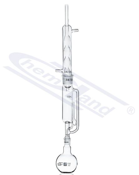 aparāts saskaņā ar Soksleta komplektu ar spuldzes kondensatoru, ekstrakcijas efektīvais garums 120 mm, kopējais garums 255 mm, ligzdas 19/26 and 34/35.
