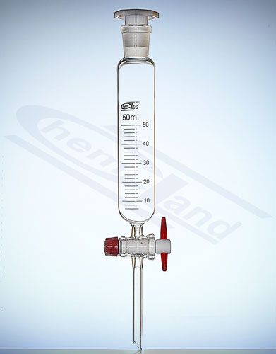 piltuve ar cilindrisku uzmavu 19/26 ar teflona aizbīdni.0050ml ar graduāciju