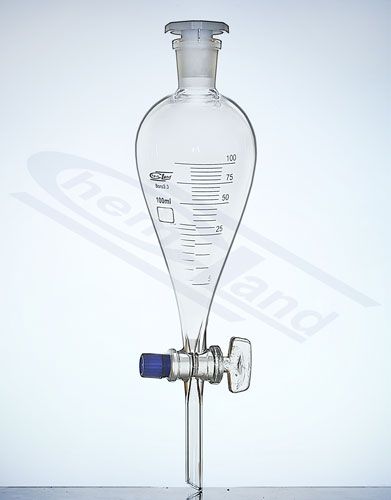 Atdalīšanas piltuve atbilstoši Squibb ar PP aizbāžņa ligzdu 19/26 ar graduāciju 0050ml stikla aizbāžnis