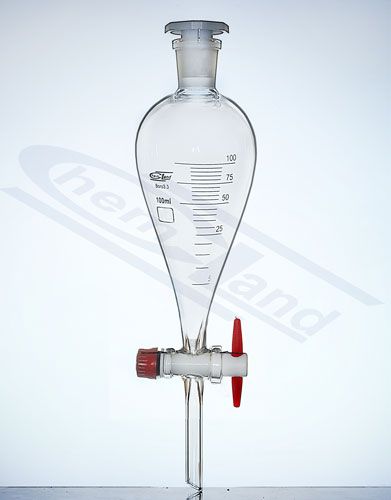 Atdalāmā piltuve pēc Squibb parauga ar gradāciju, ligzda 19/26 PTFE aizbīdnis 0100ml CHEMLAND