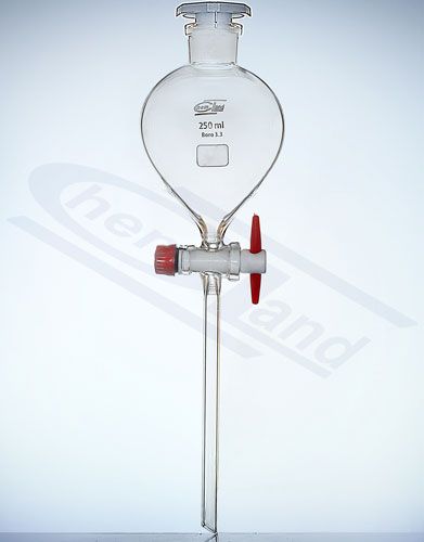 Atdalīšanas piltuve bumbiera formas ar aizbāzni PP ligzda 19/26 aizbāzni PTFE0100ml