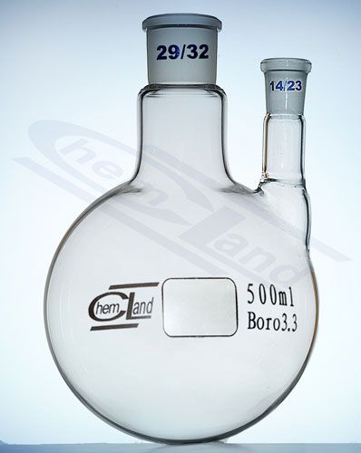 kolba ar apaļu dibenu 2 taisni kakliņi 00100ml 29/32 un 14/23