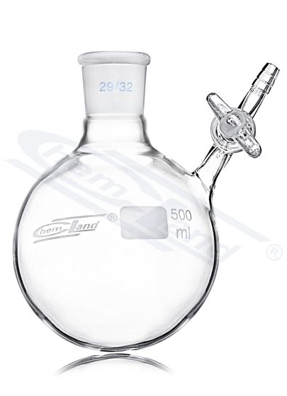Schlenk 050ml kolba ar apaļu dibenu, slīpēta 29/32, ar stikla krānu CHEMLAND