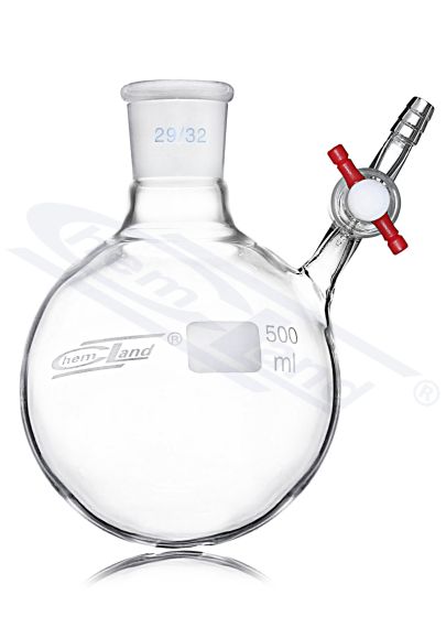 Schlenk 500 ml apaļdibena kolba ar apaļu dibenu, slīpēta 29/32, ar PTFE krānu CHEMLAND