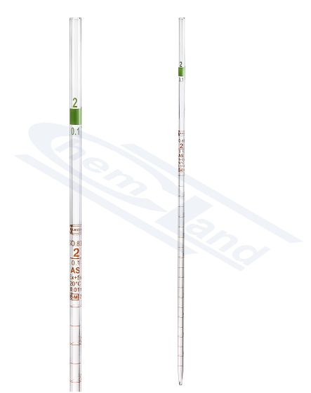 mērīšanas pipete GLASSCO 002(0,02) cl.AS sērijas sertifikāts brūna graduācija
