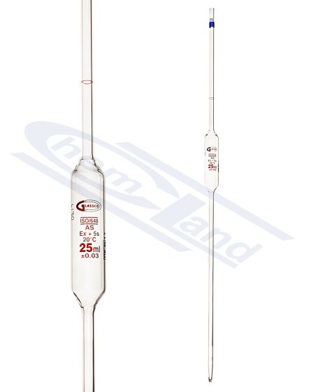 mērinstrumenta pipete viena zīme cl. AS partijas sertifikāts 02ml GLASSCO brūna graduācija