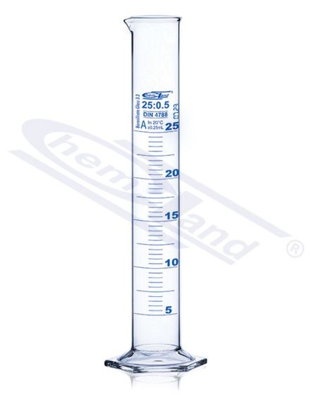 CHEMLAND mērcilindrs NEW LINE Kl A sk. BLUE CERTIFICATE 0025ml st.glass