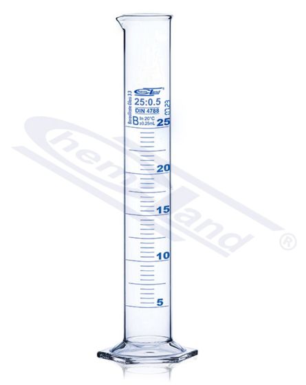 CHEMLAND NEW LINE mērcilindrs Kl B 0010 ml sešstūra stikla pamatne, zila skala