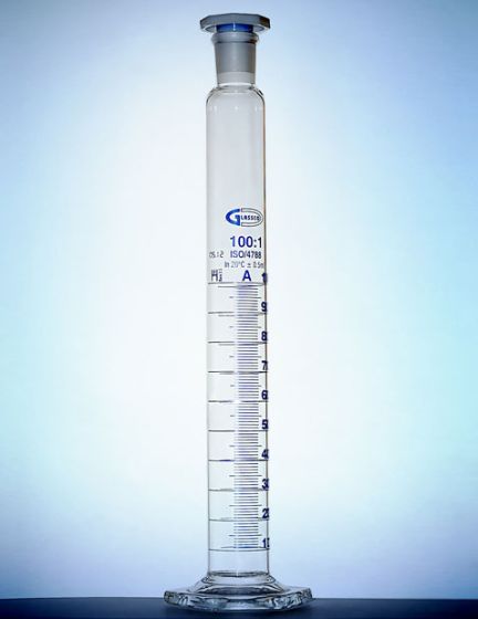 cilindrs ar aizbāzni PP A klases partijas sertifikāts 0025ml GLASSCO