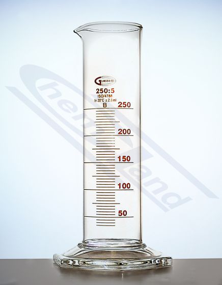 cilindrs LOW FORM 0250ml B klases, sešstūra formas stikla pamatne, brūna gradācija