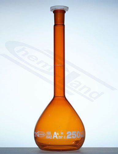 mērkolba ar partijas sertifikātu. dzintara krāsas A klases 0250ml GLASSCO NS 14/23